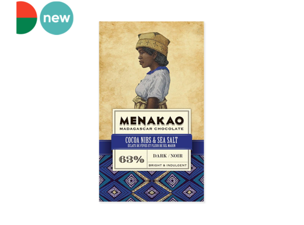 Chocolate Bar, Dark Cocoa Nibs & Sea Salt  (63% Cocoa)